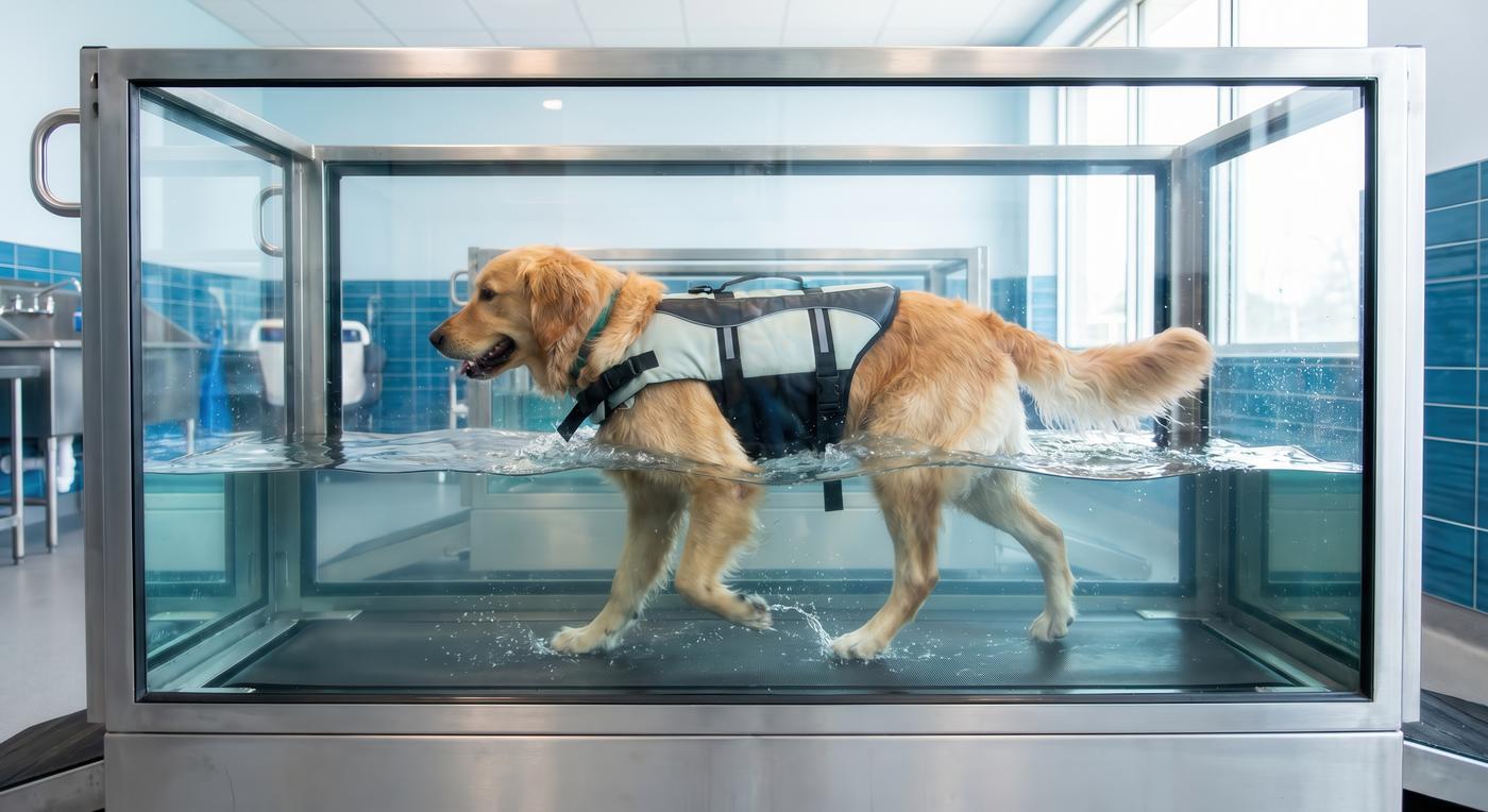 Physiotherapie - Wasserlaufband - Tiere Physiotherapie - Golden Retriever im Wasserlaufband